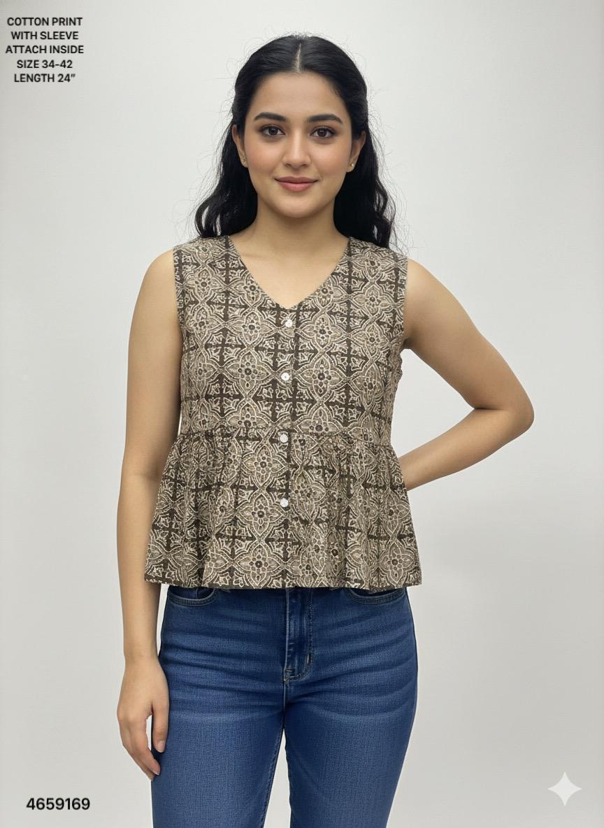 Naisha K 513 Cotton Printed Sleeveless Casual Wear Top Collection
