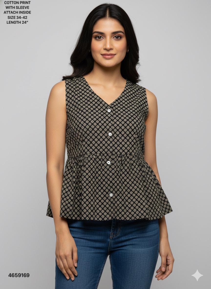 Naisha K 513 Cotton Printed Sleeveless Casual Wear Top Collection