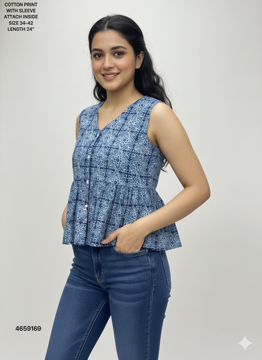 Naisha K 513 Cotton Printed Sleeveless Casual Wear Top Collection