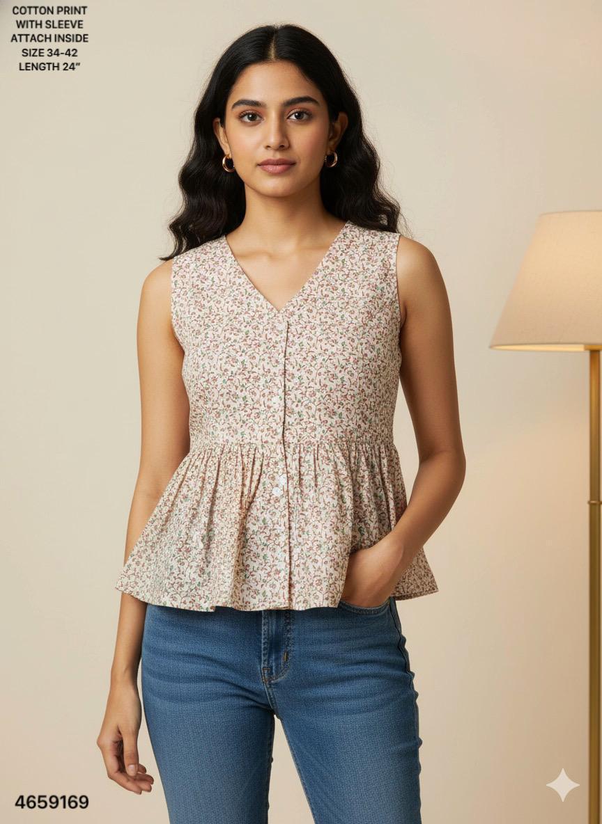 Naisha K 513 Cotton Printed Sleeveless Casual Wear Top Collection