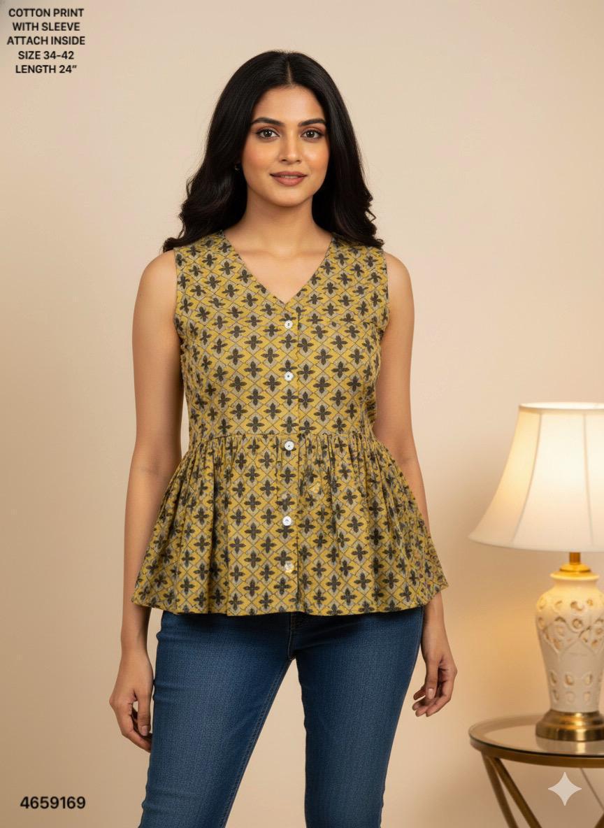 Naisha K 513 Cotton Printed Sleeveless Casual Wear Top Collection