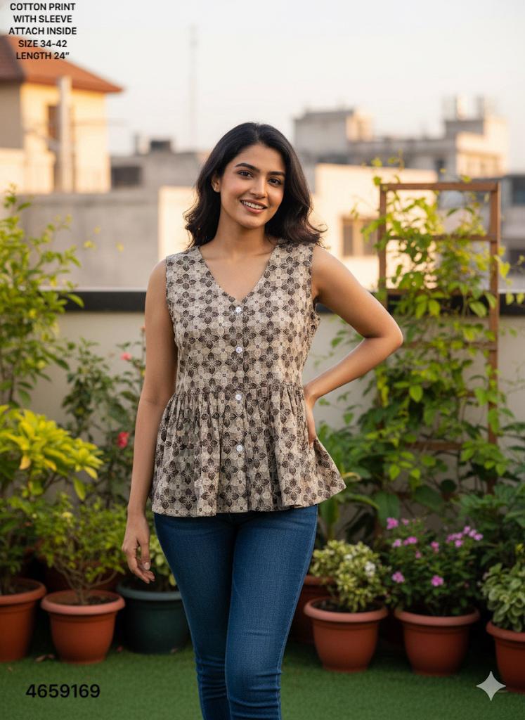 Naisha K 513 Cotton Printed Sleeveless Casual Wear Top Collection
