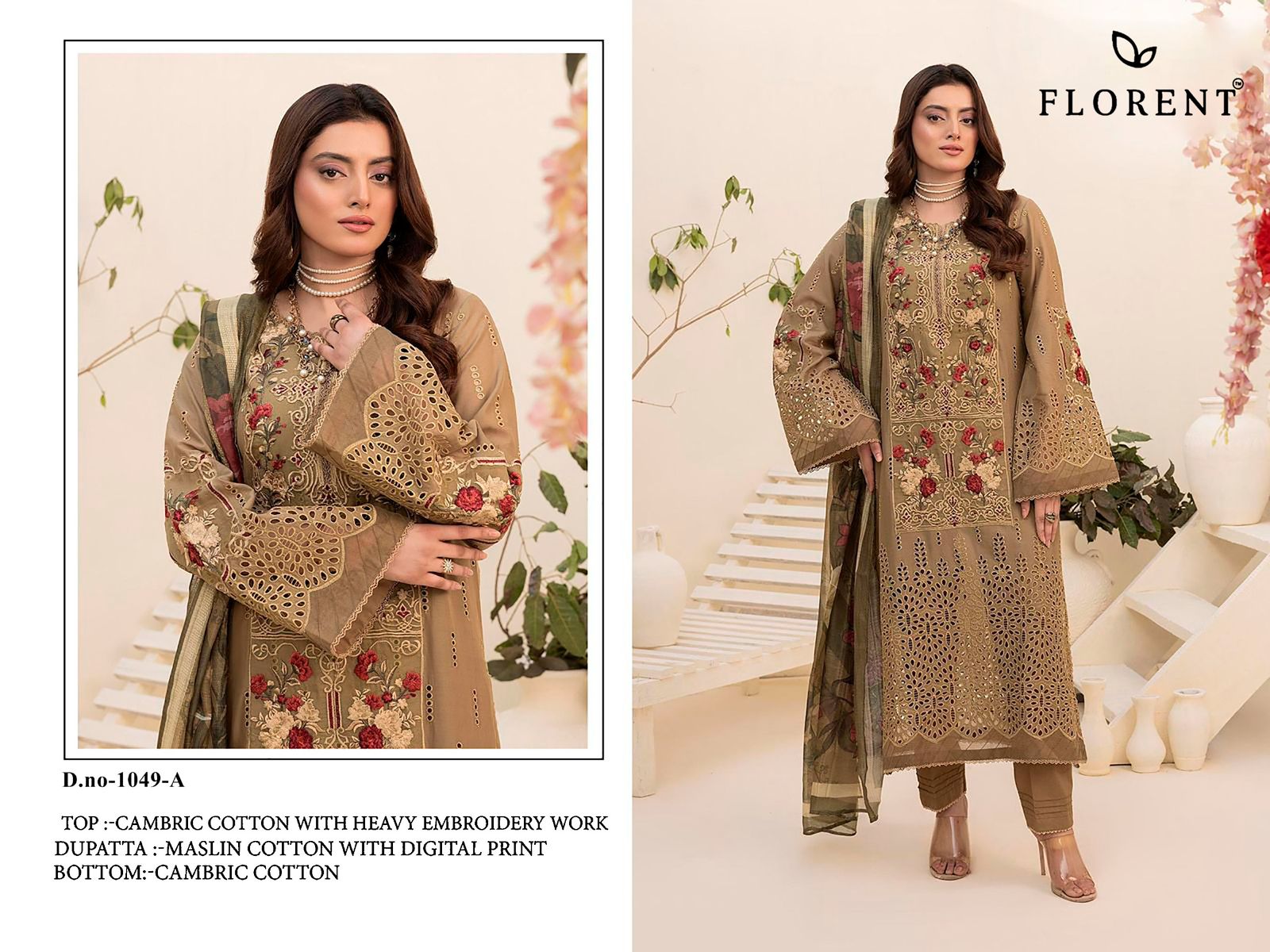 Florent 1049 A To D Cambric Cotton Embroidery Pakistani Salwar Kameez