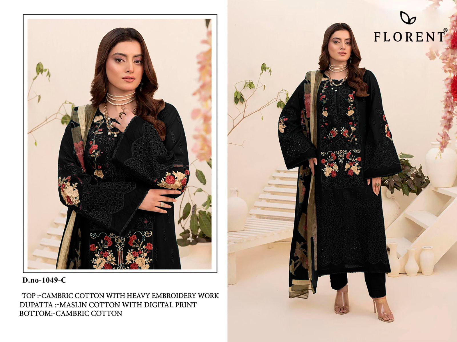 Florent 1049 A To D Cambric Cotton Embroidery Pakistani Salwar Kameez
