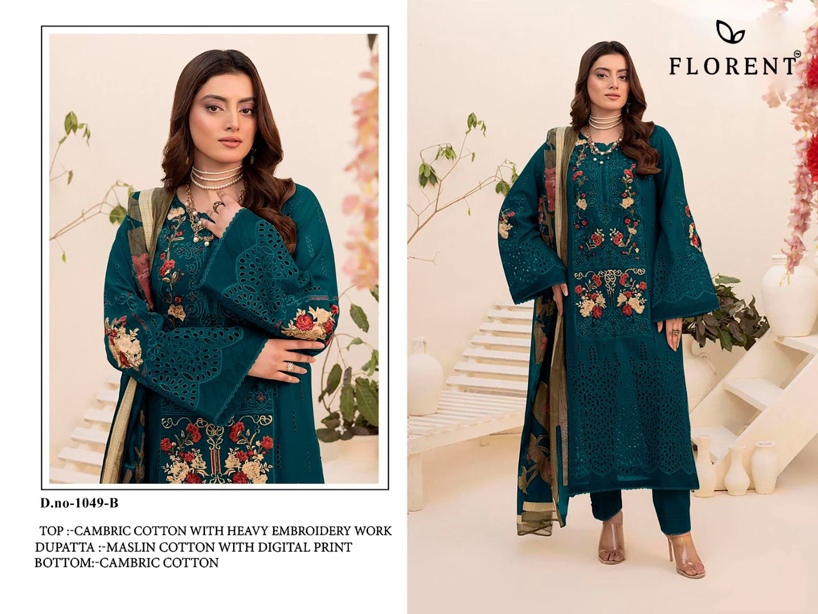 Florent 1049 A To D Cambric Cotton Embroidery Pakistani Salwar Kameez