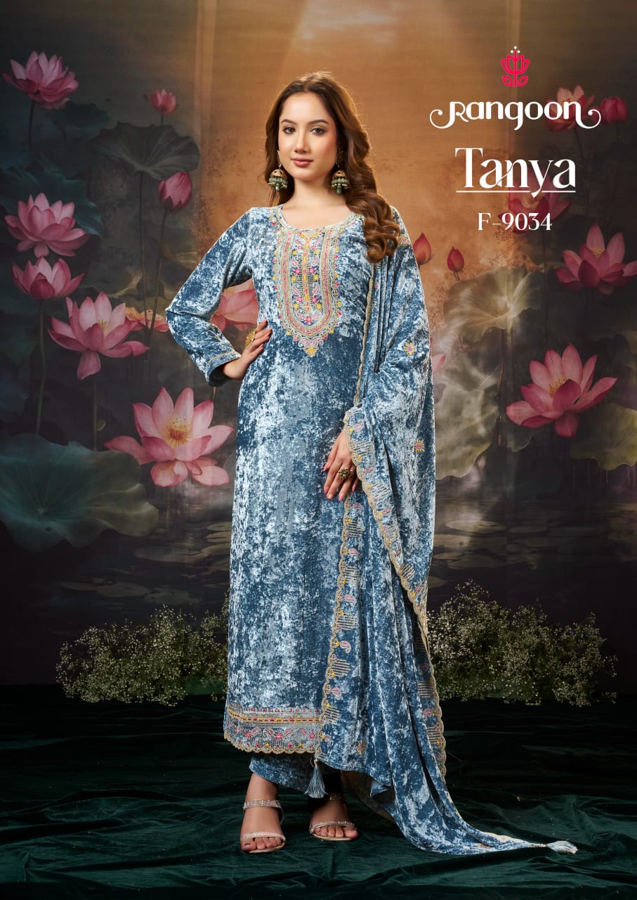 Rangoon Tanya Makhmal Velvet Kurti Bottom With Dupatta