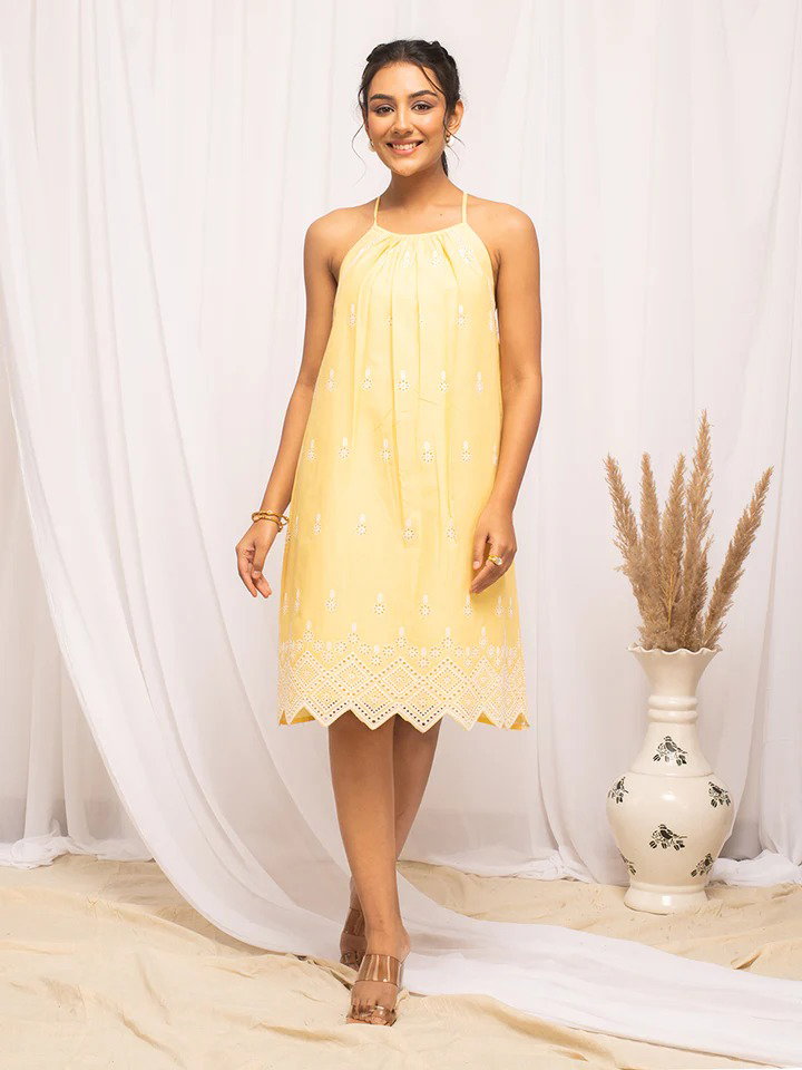 FIO DR0009 Schiffli Work Cotton Skater Dress