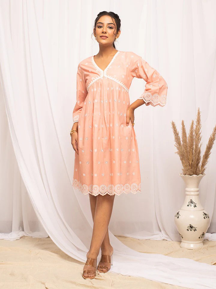 FIO DR0007 Schiffli Work Cotton Skater Dress