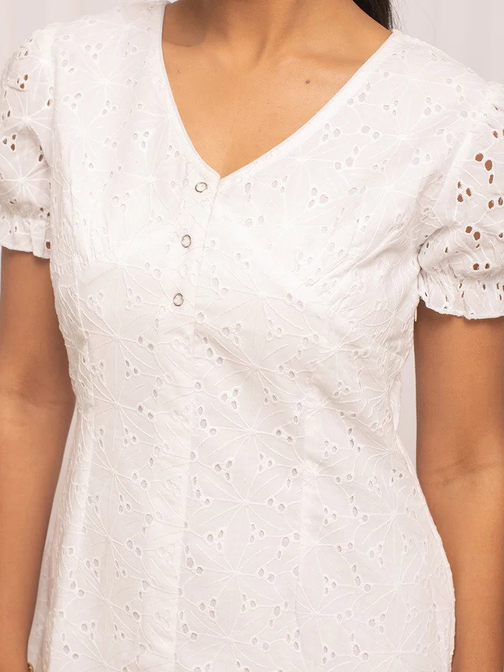 FIO DR0013 Schiffli Work Cotton Skater Dress