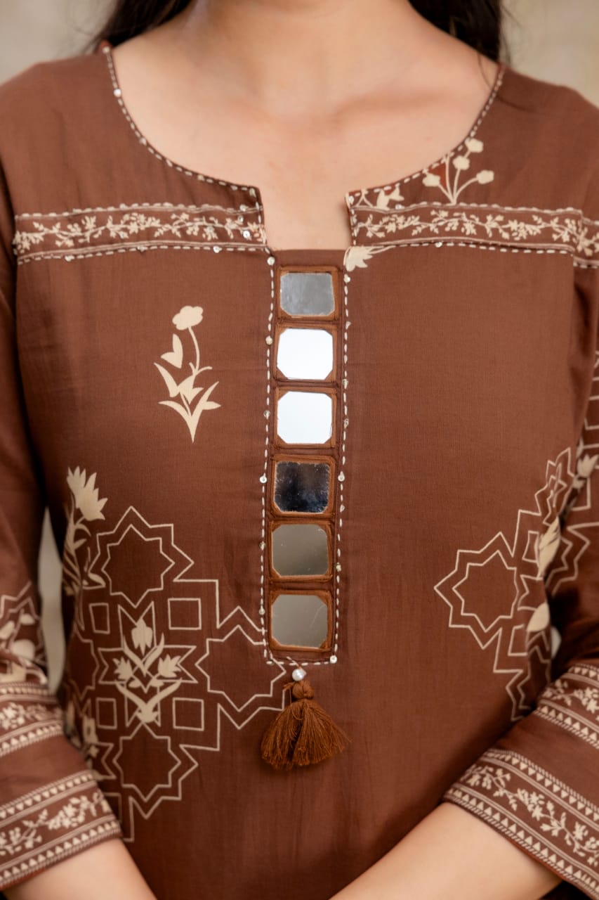 Naisha K 516 Cotton Mirror Worked Fancy Kurti With Bottom Dupatta
