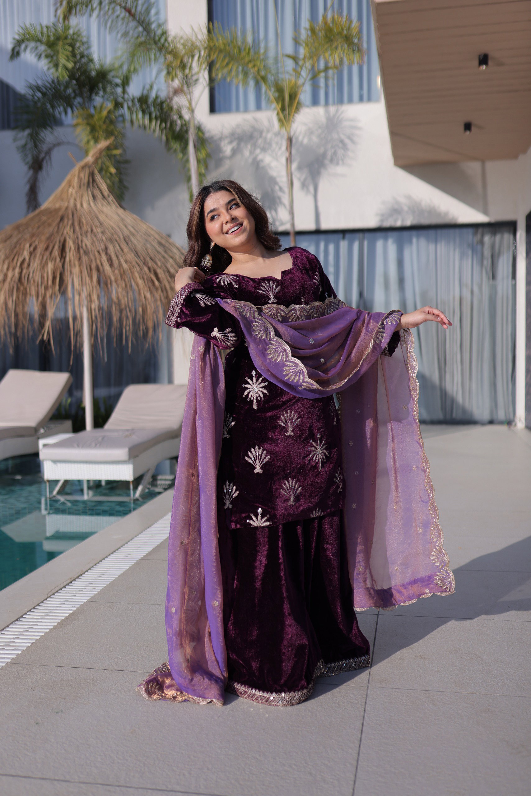 Lekha KL 1220 Velvet Zari Embroidery Top Plazzo With Dupatta