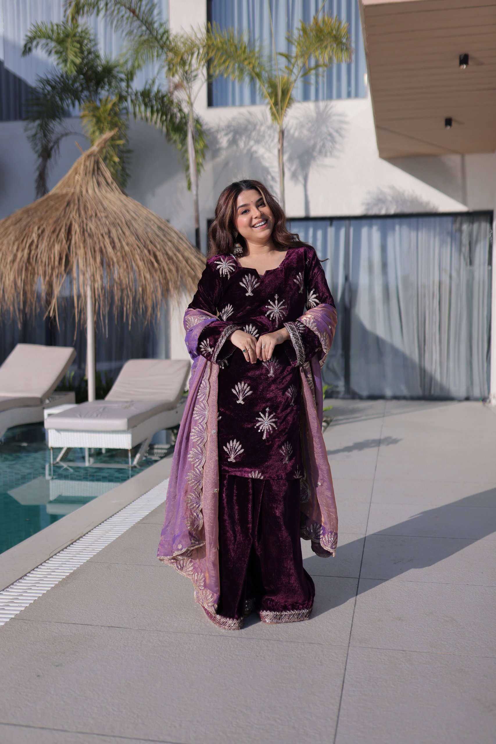 Lekha KL 1220 Velvet Zari Embroidery Top Plazzo With Dupatta