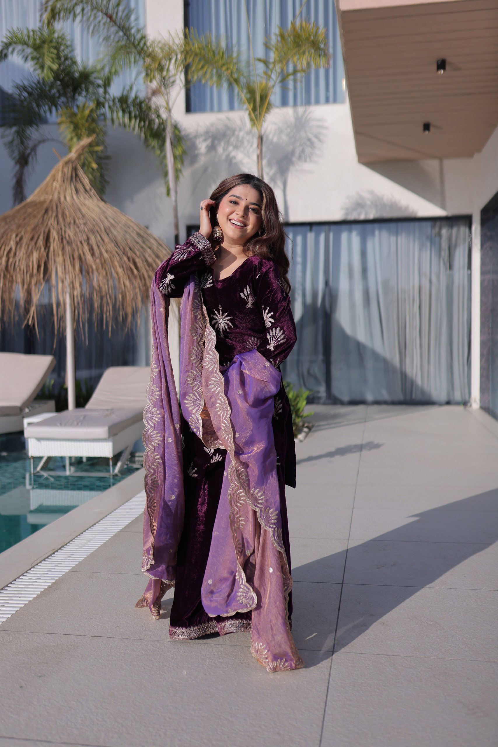 Lekha KL 1220 Velvet Zari Embroidery Top Plazzo With Dupatta