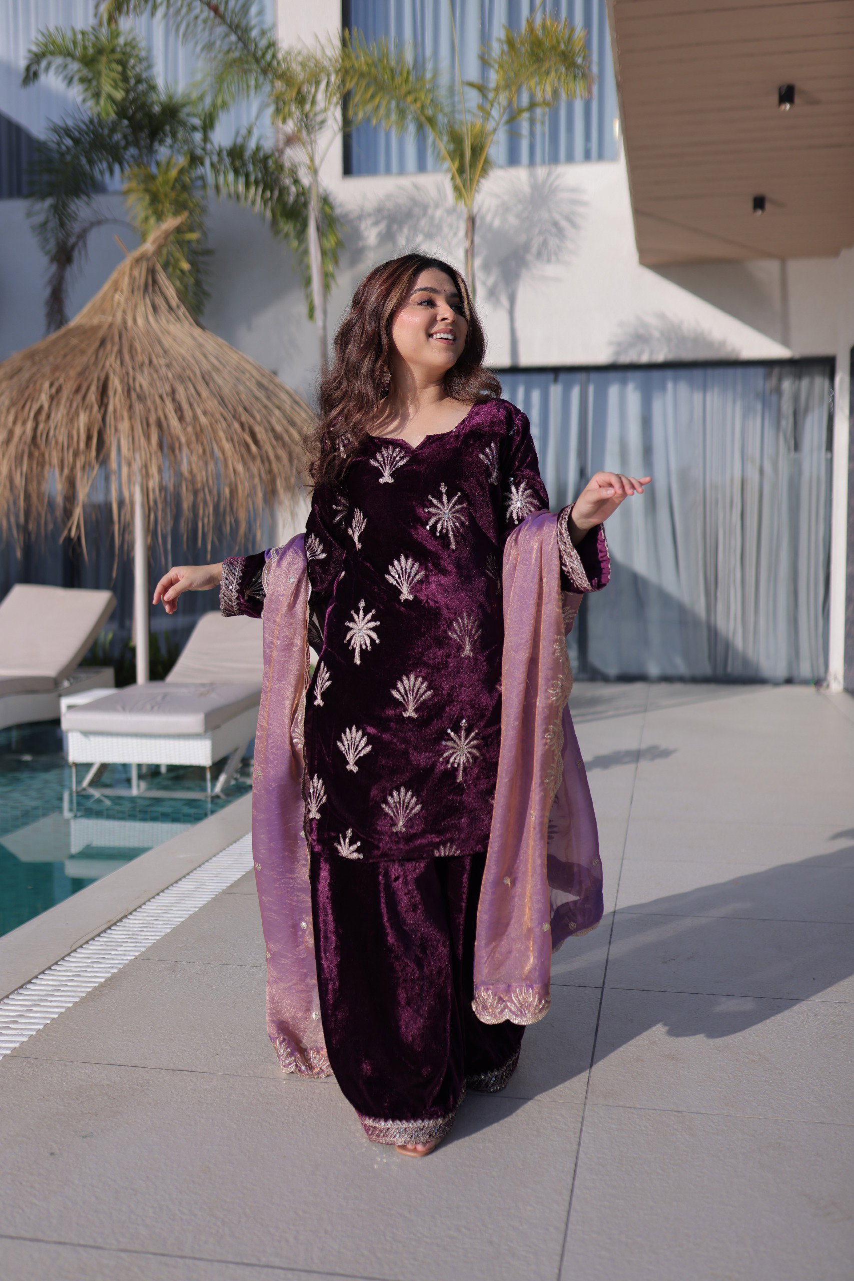 Lekha KL 1220 Velvet Zari Embroidery Top Plazzo With Dupatta