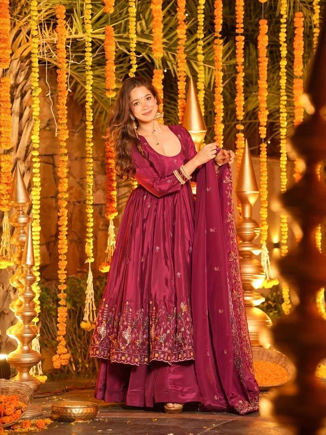 Glory KD 1556 Natural Crep Silk Designer Anarkali With Plazoo Set