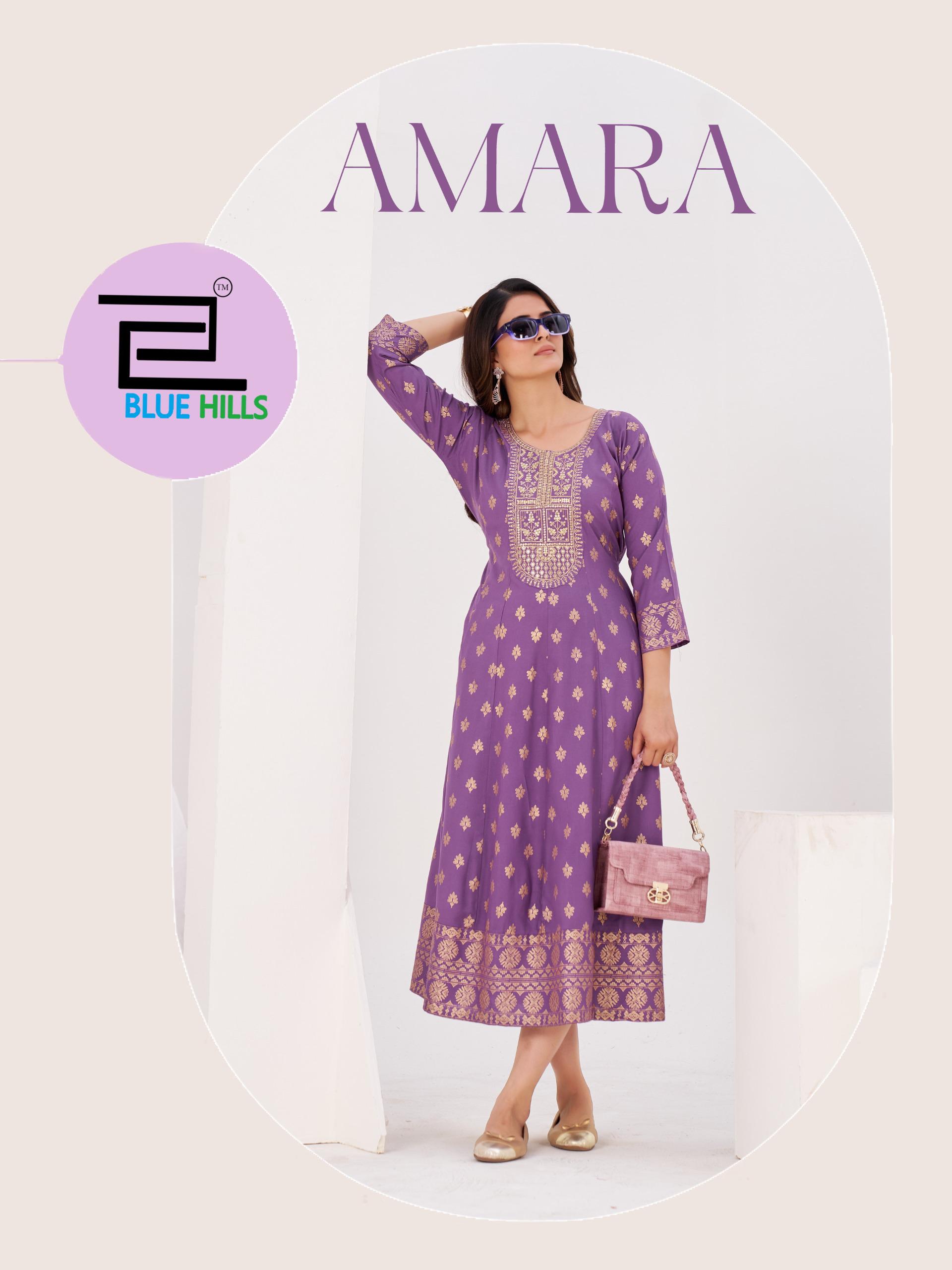 Blue Hills Amara Rayon Foil Print Anarkali Gown Collection