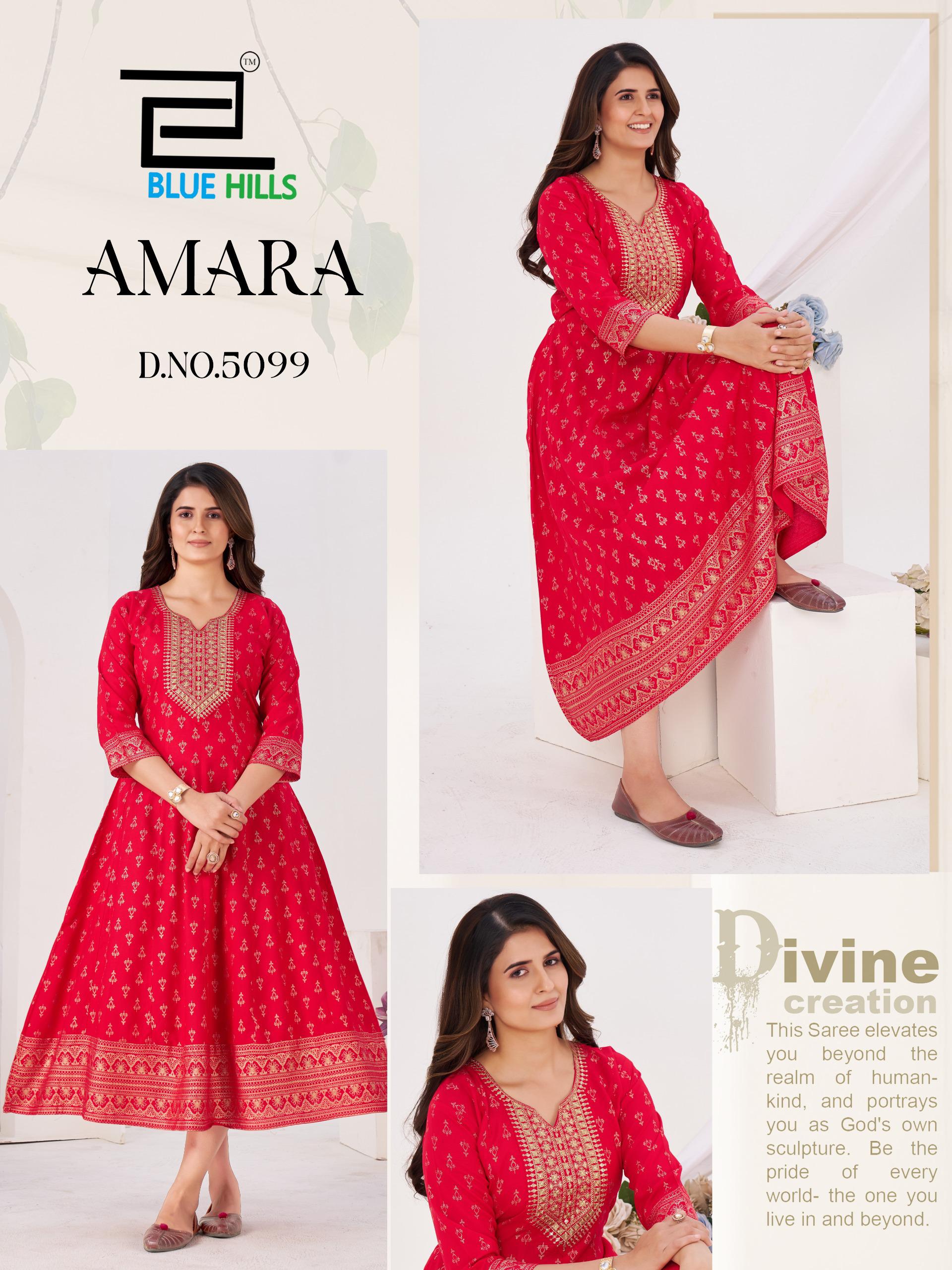 Blue Hills Amara Rayon Foil Print Anarkali Gown Collection
