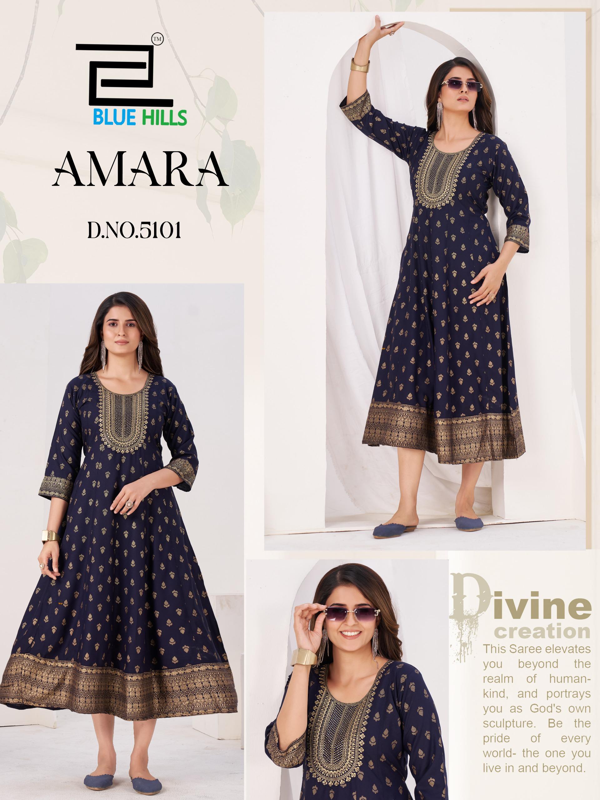 Blue Hills Amara Rayon Foil Print Anarkali Gown Collection