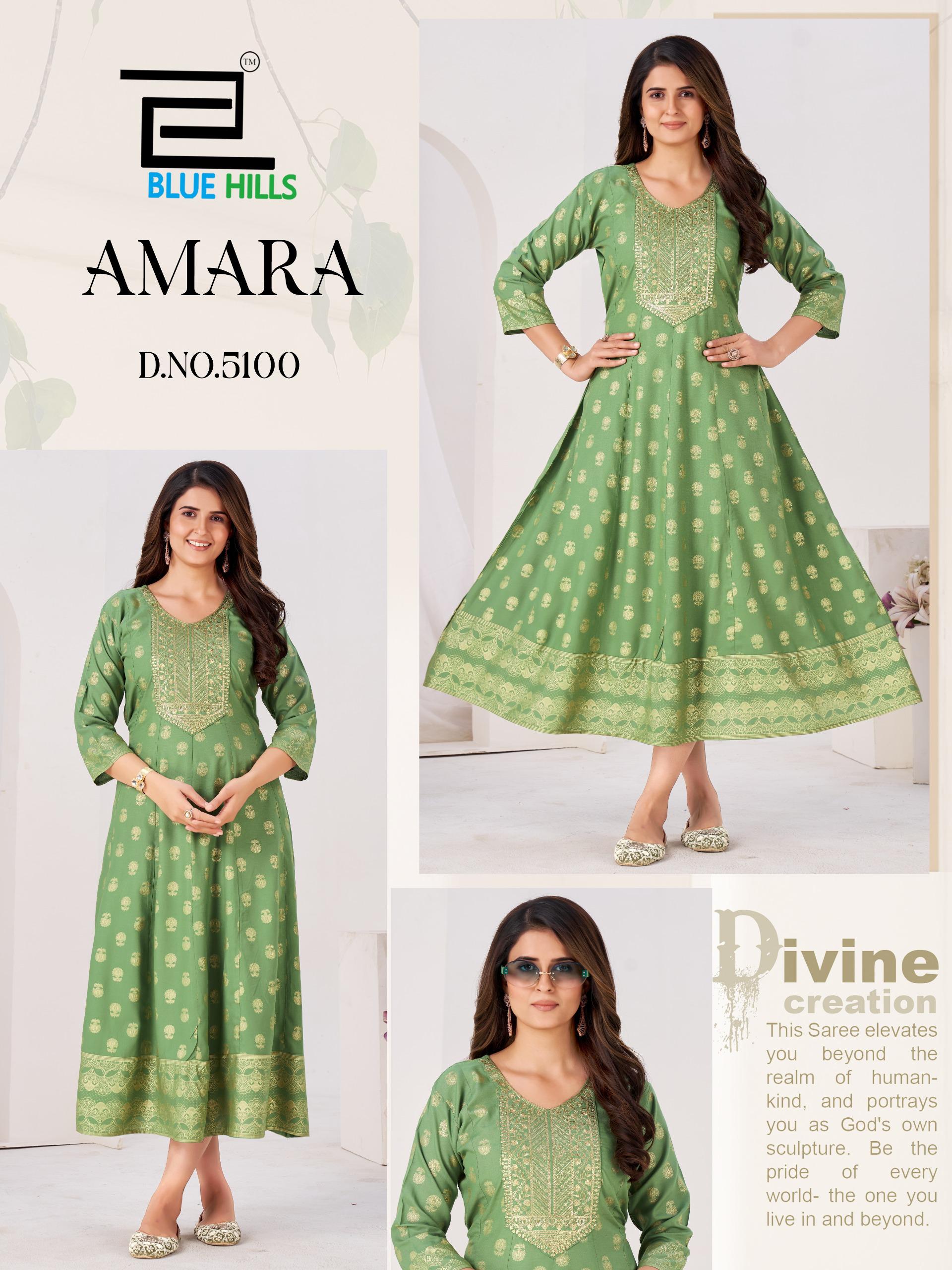 Blue Hills Amara Rayon Foil Print Anarkali Gown Collection