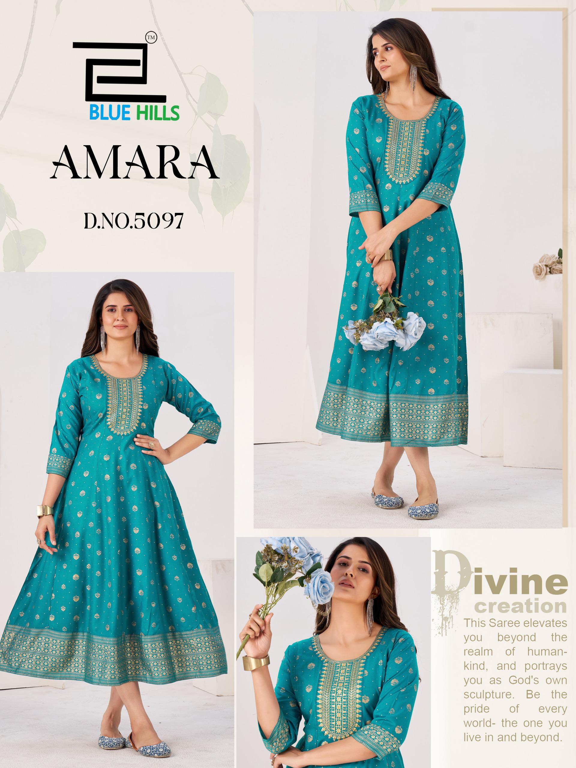 Blue Hills Amara Rayon Foil Print Anarkali Gown Collection