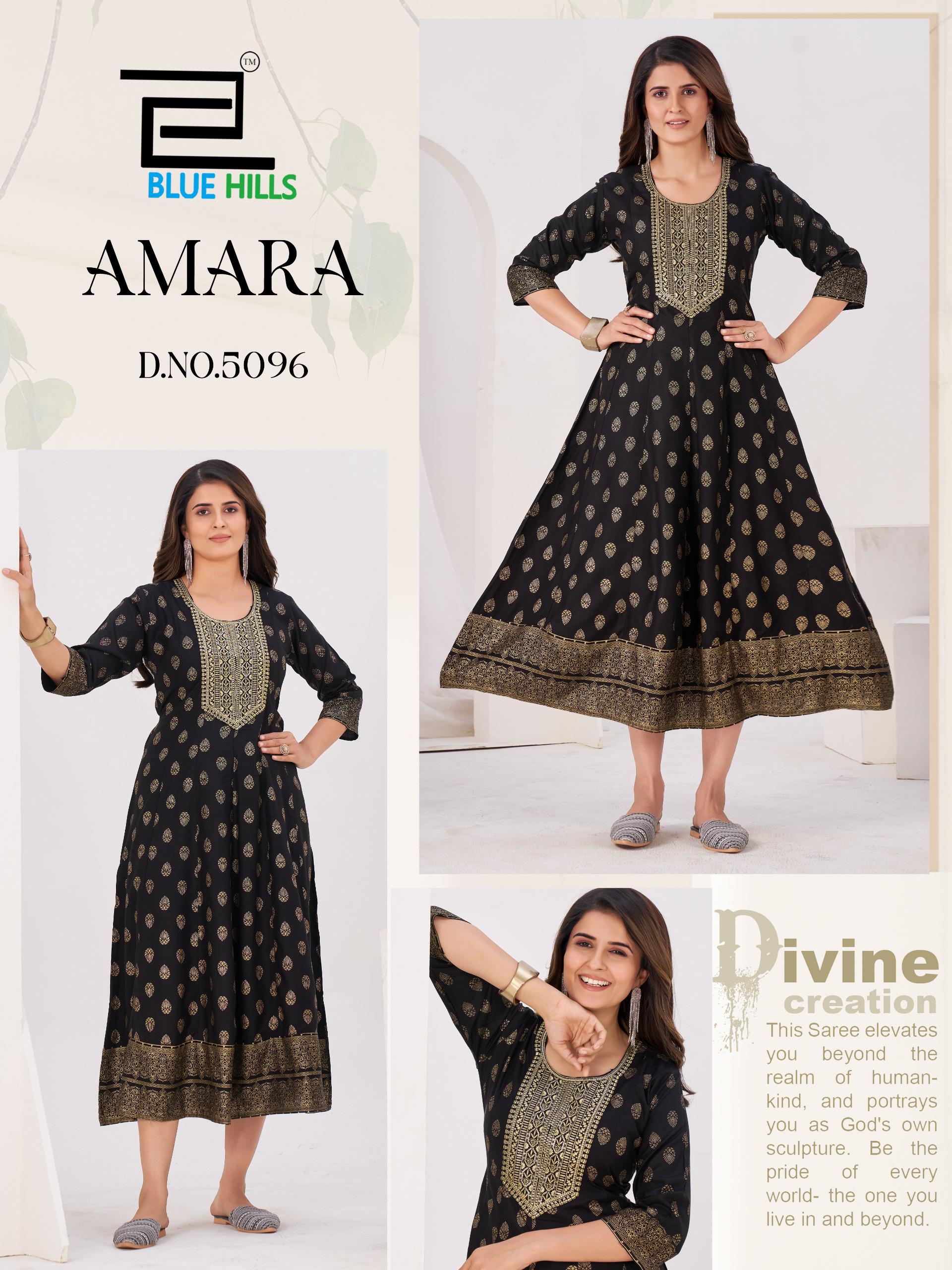 Blue Hills Amara Rayon Foil Print Anarkali Gown Collection