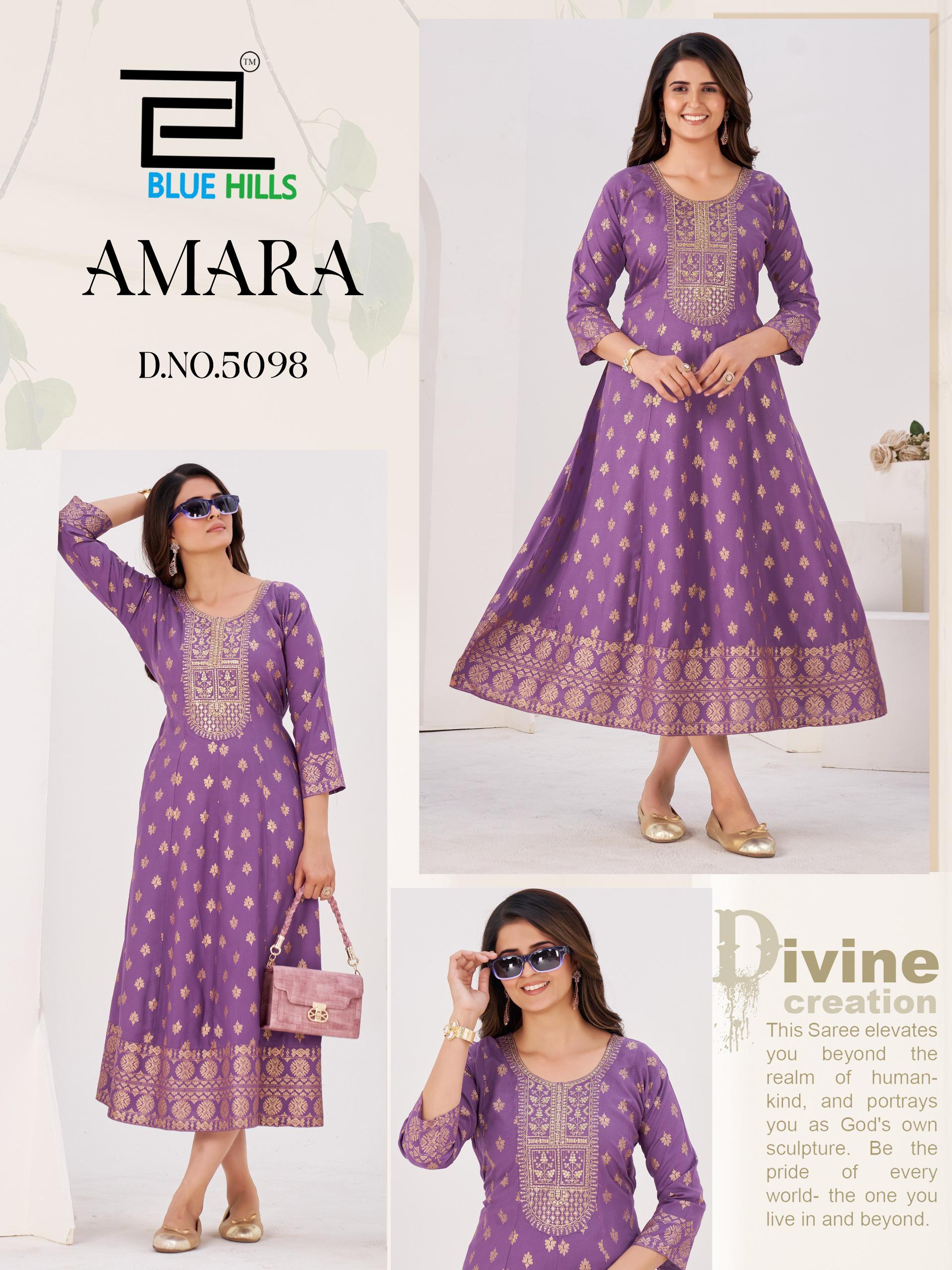 Blue Hills Amara Rayon Foil Print Anarkali Gown Collection