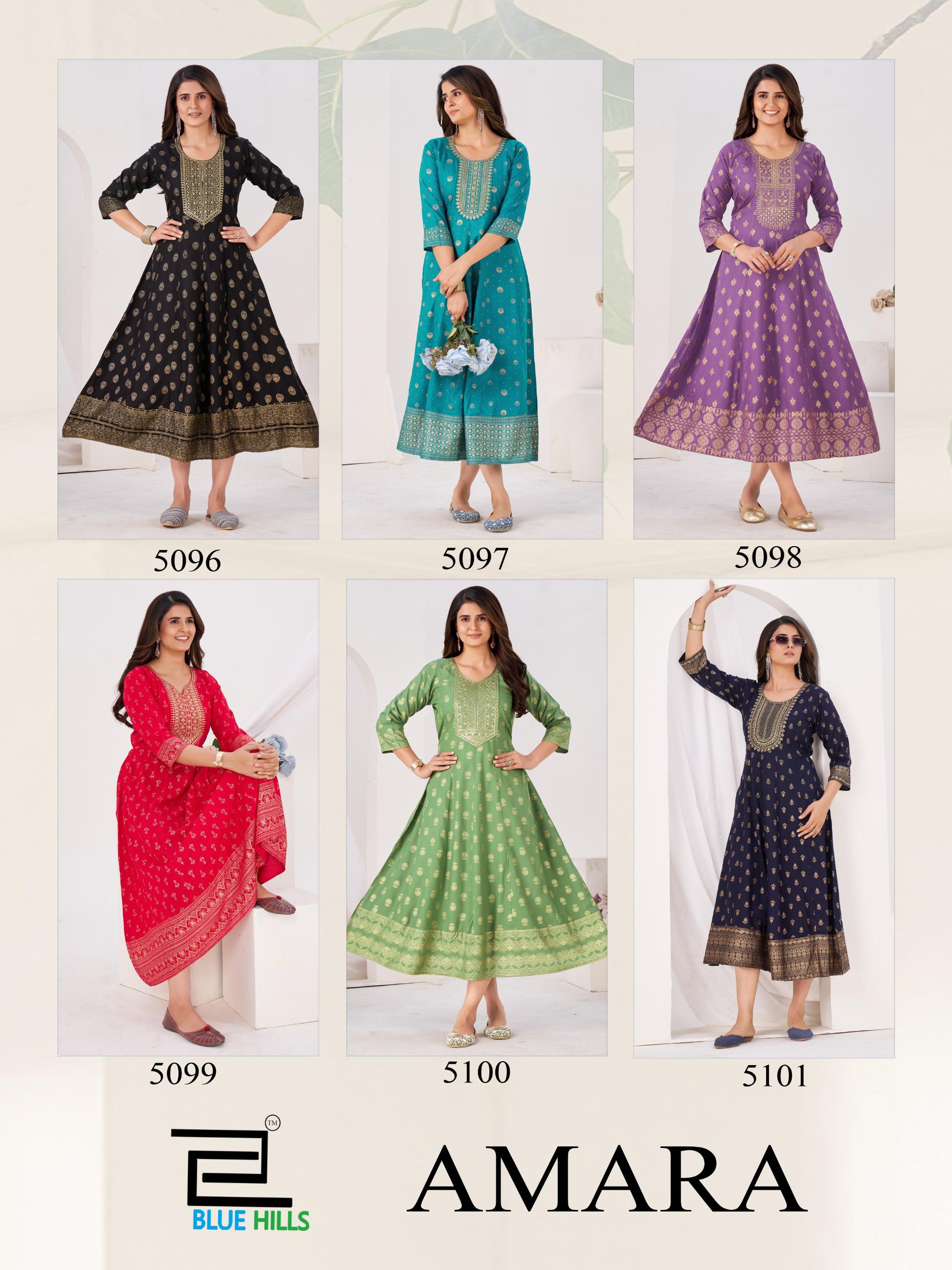 Blue Hills Amara Rayon Foil Print Anarkali Gown Collection