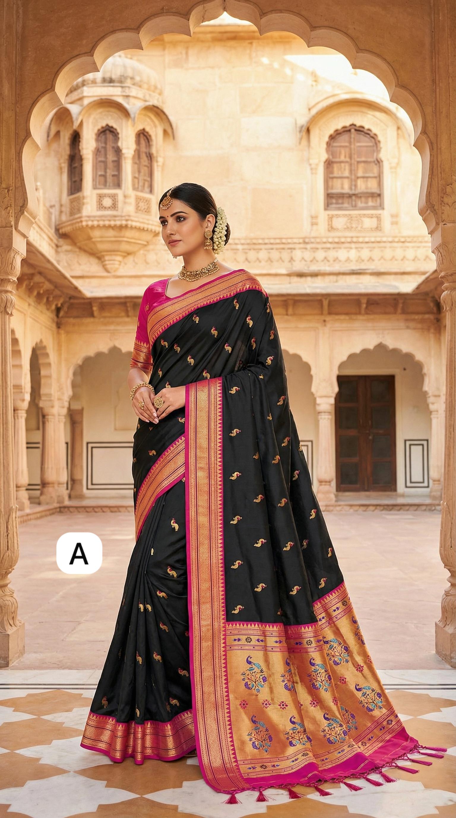 Lekha MN Black Speical Edition Paithani Silk Zari Weaving Meenakari Saree