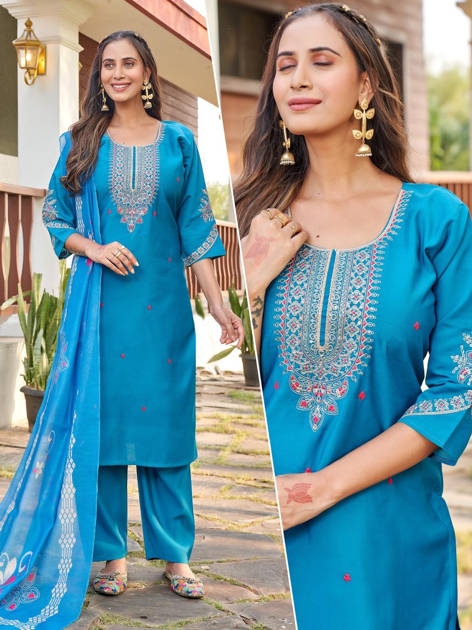 Naisha K 519 Roman Silk With Work Kurti With Bottom and Dupatta Collections