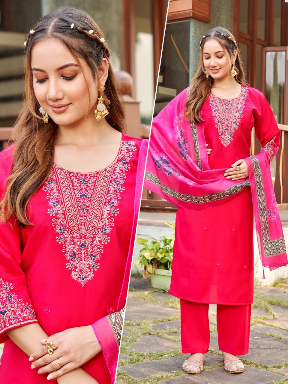 Naisha K 519 Roman Silk With Work Kurti With Bottom and Dupatta Collections
