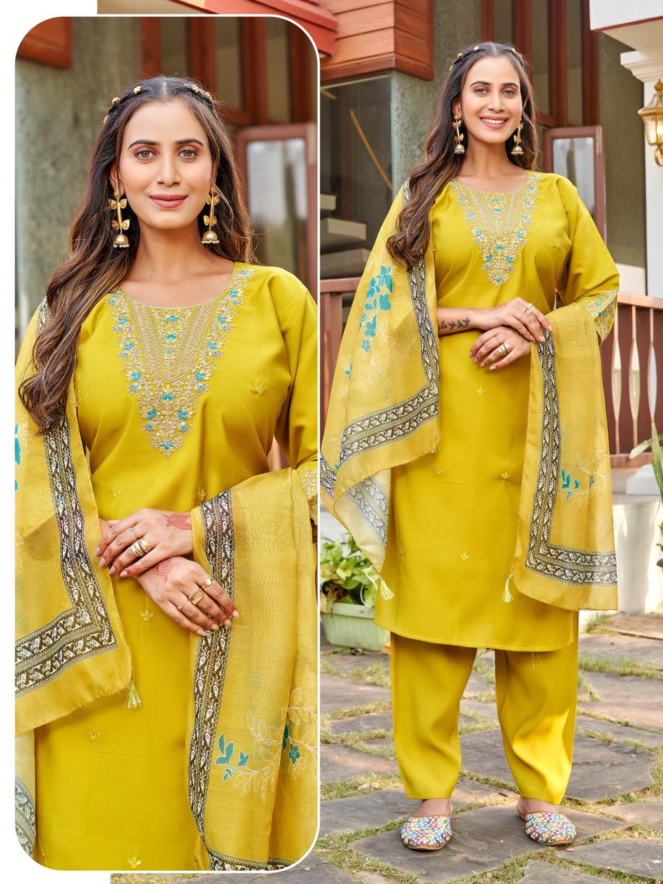 Naisha K 519 Roman Silk With Work Kurti With Bottom and Dupatta Collections