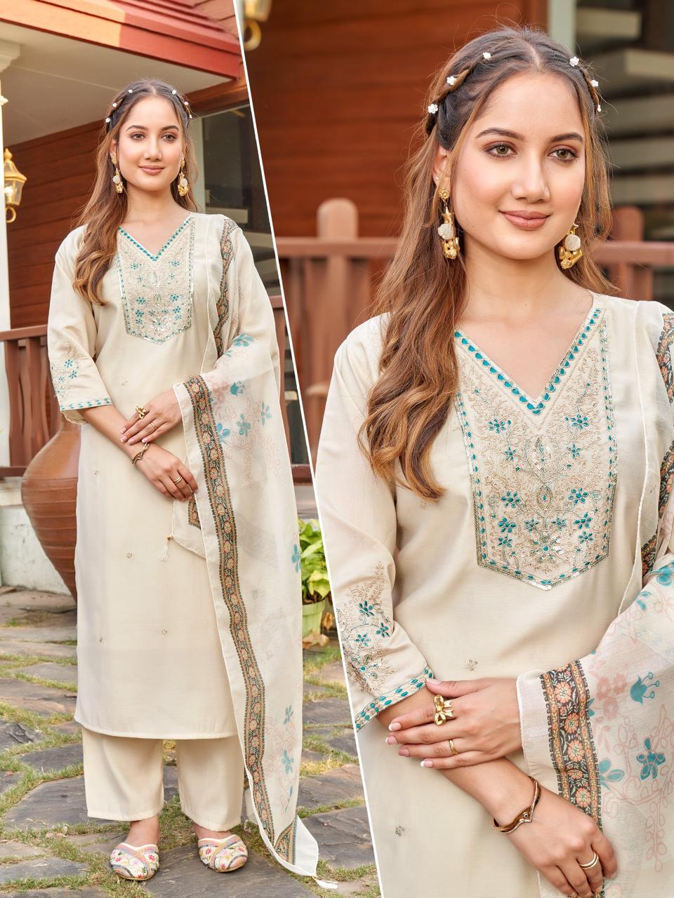 Naisha K 519 Roman Silk With Work Kurti With Bottom and Dupatta Collections