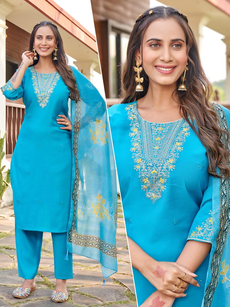 Naisha K 519 Roman Silk With Work Kurti With Bottom and Dupatta Collections
