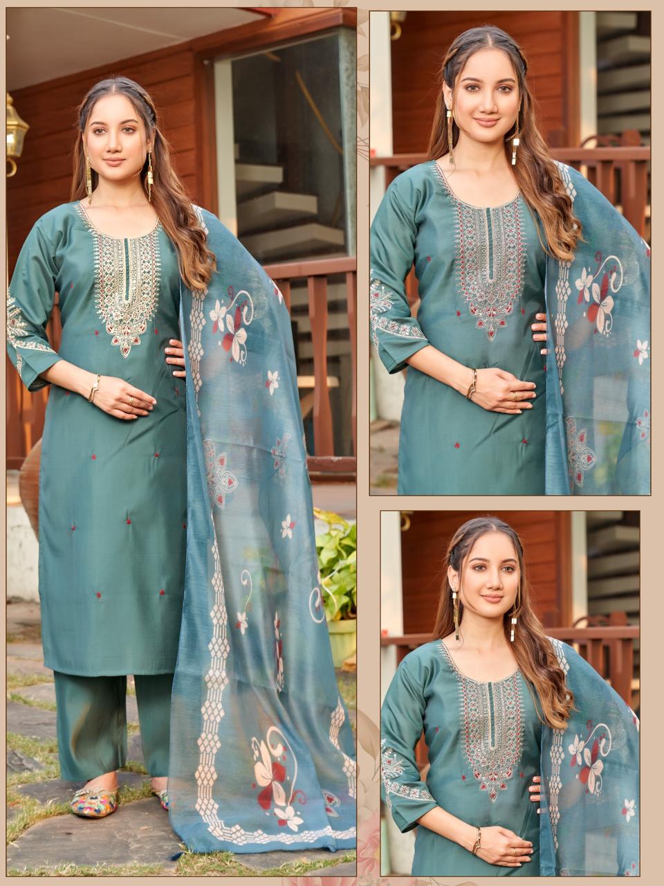 Naisha K 519 Roman Silk With Work Kurti With Bottom and Dupatta Collections