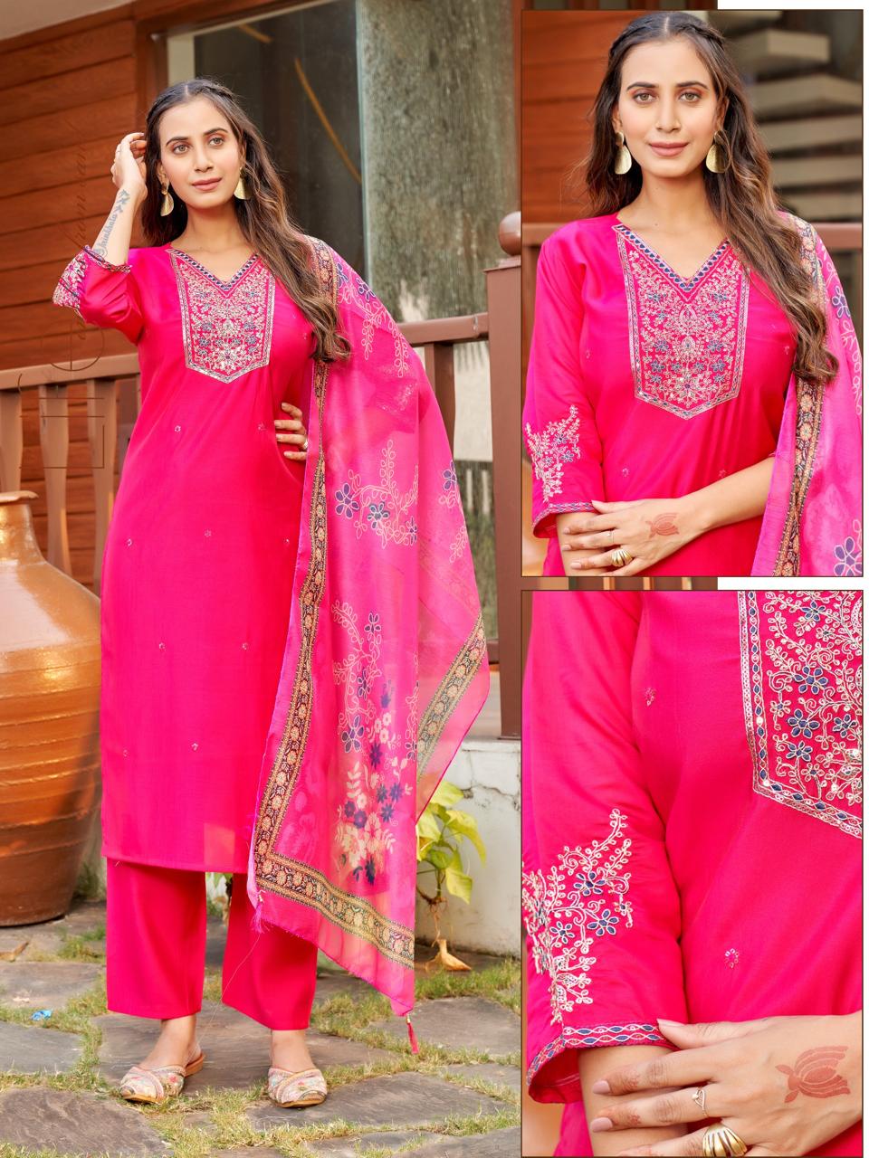 Naisha K 519 Roman Silk With Work Kurti With Bottom and Dupatta Collections