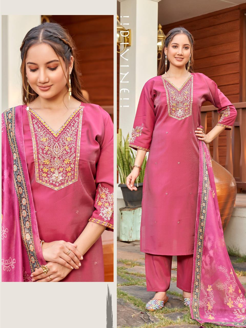 Naisha K 519 Roman Silk With Work Kurti With Bottom and Dupatta Collections