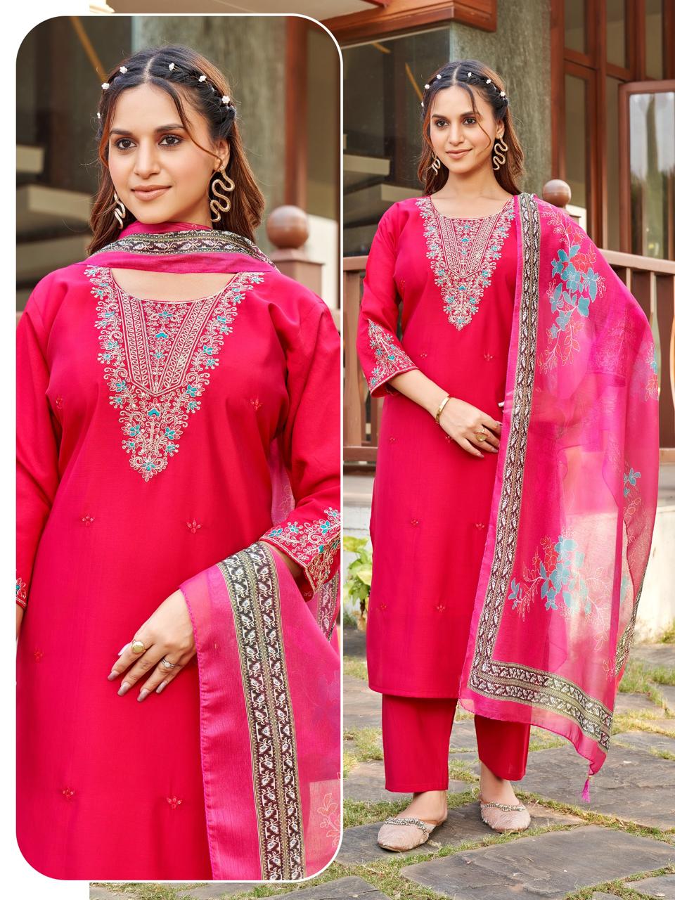Naisha K 519 Roman Silk With Work Kurti With Bottom and Dupatta Collections