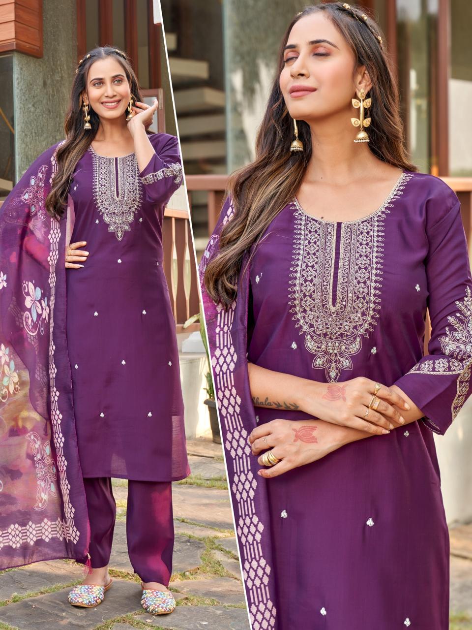 Naisha K 519 Roman Silk With Work Kurti With Bottom and Dupatta Collections