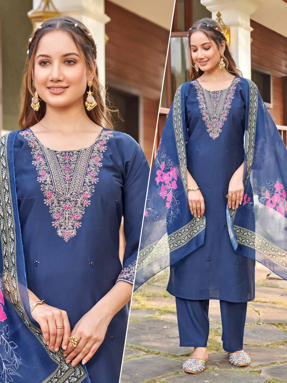 Naisha K 519 Roman Silk With Work Kurti With Bottom and Dupatta Collections