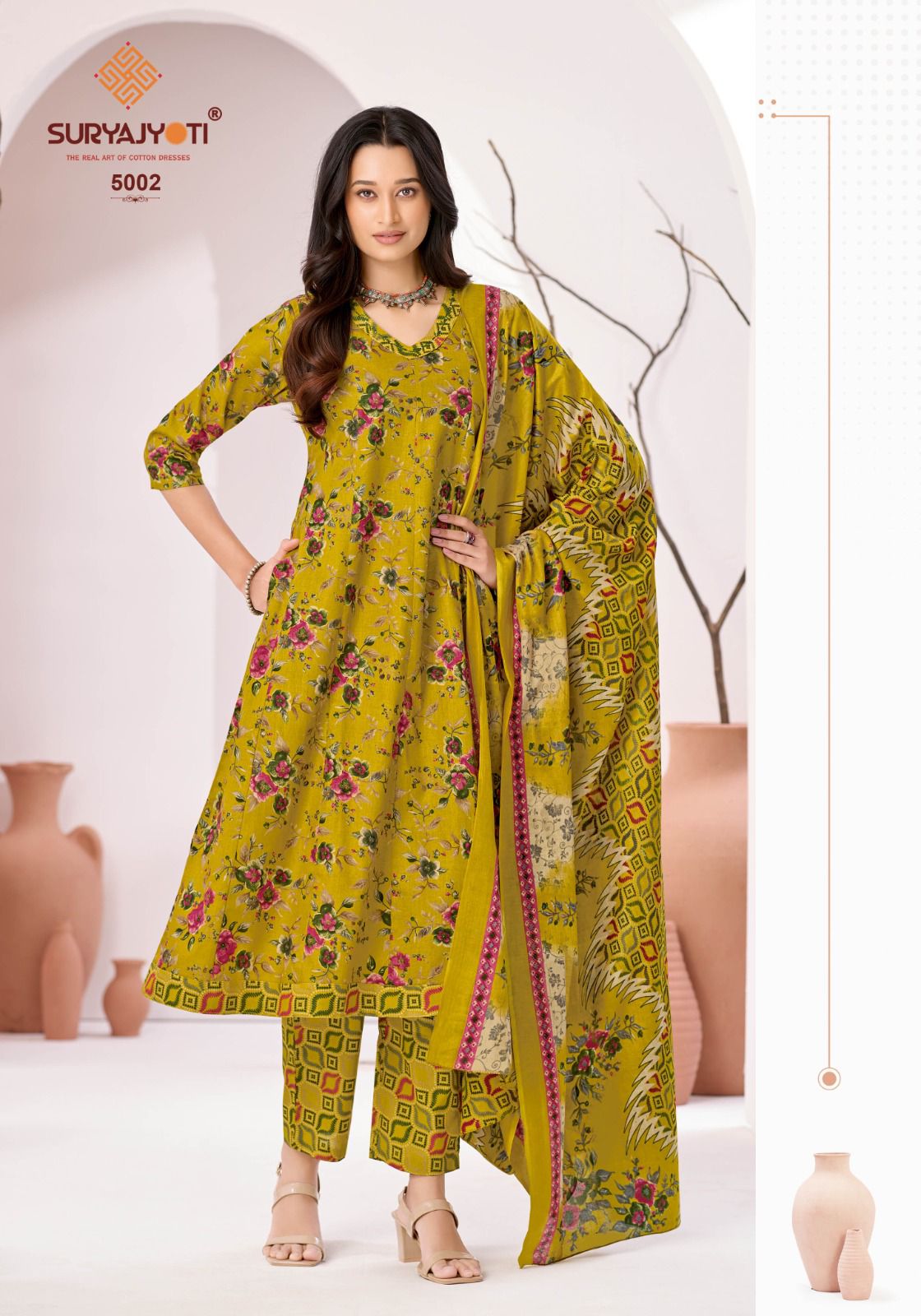 Suryajyoti Rashmika Vol 5 Pure Cotton Printed Anarkali Style Kurti Bottom With Dupatta