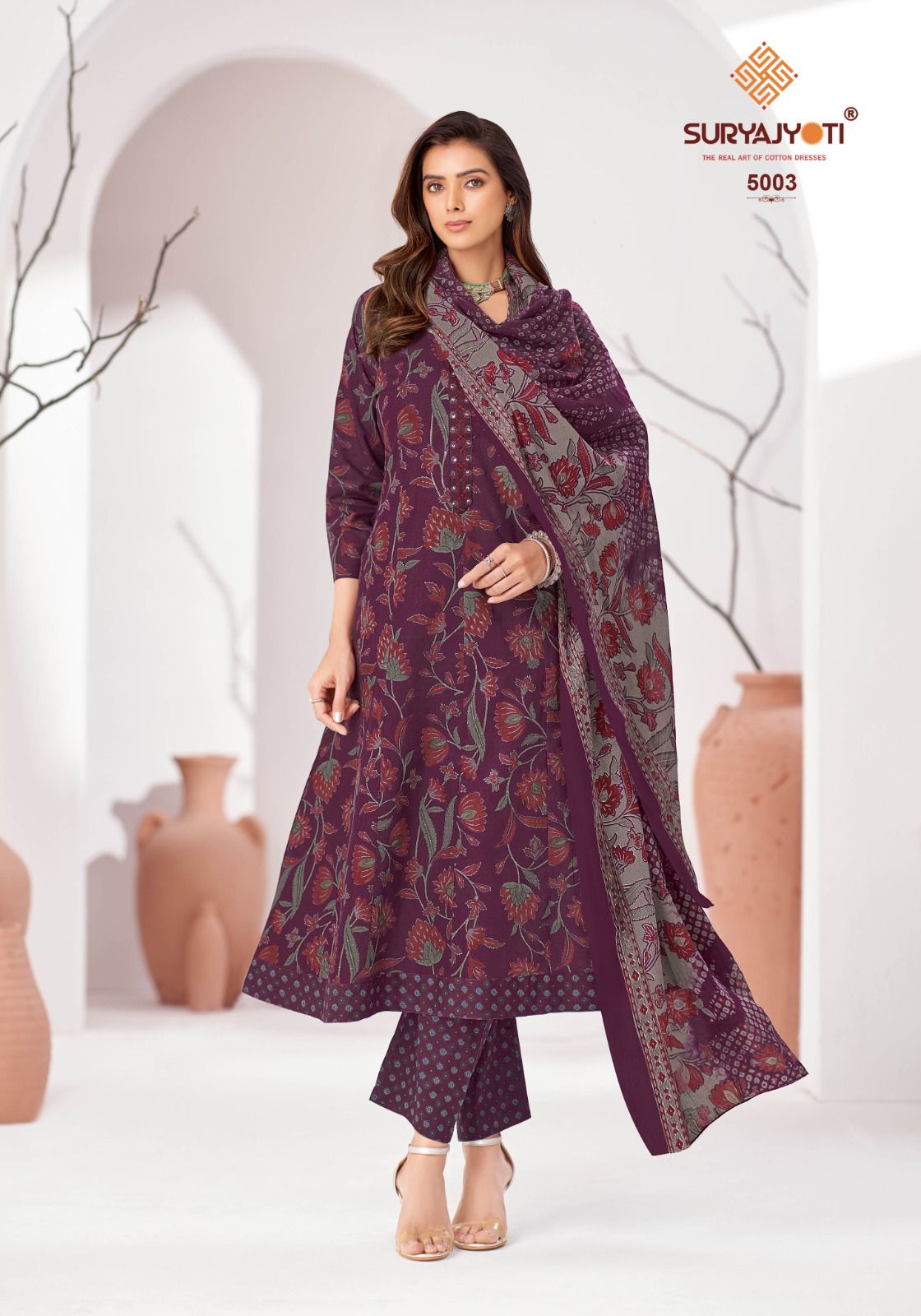Suryajyoti Rashmika Vol 5 Pure Cotton Printed Anarkali Style Kurti Bottom With Dupatta