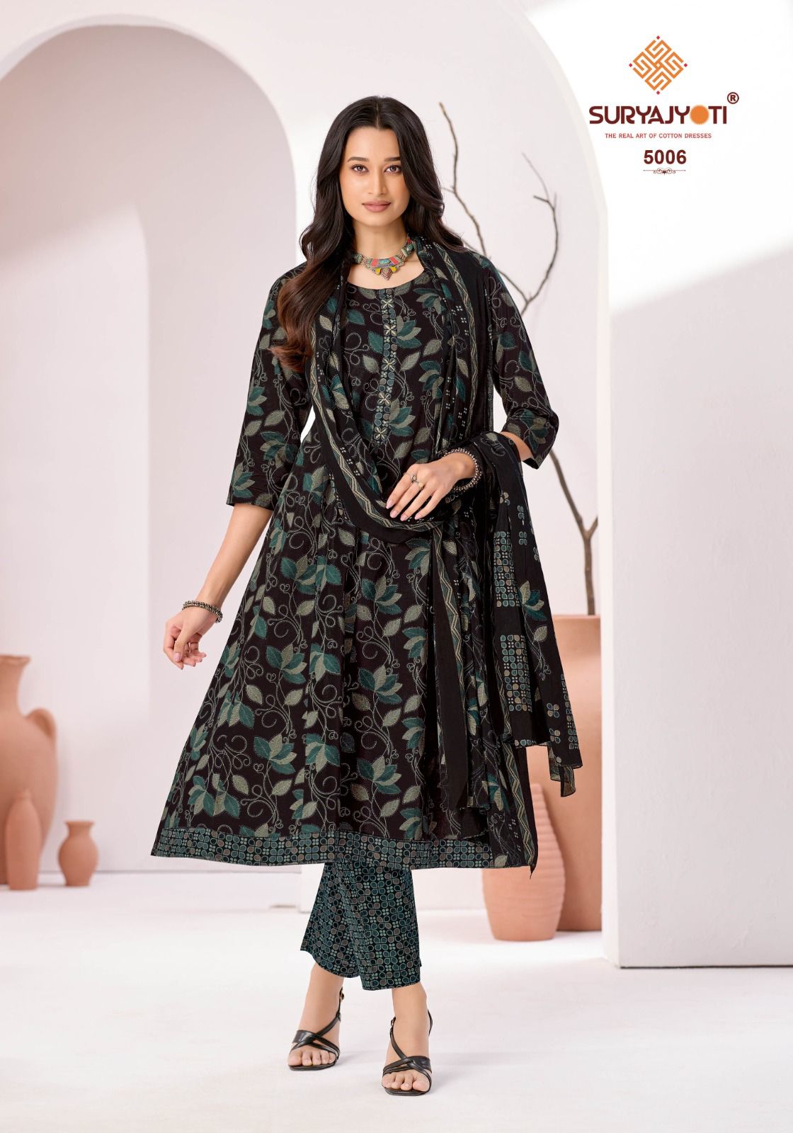 Suryajyoti Rashmika Vol 5 Pure Cotton Printed Anarkali Style Kurti Bottom With Dupatta