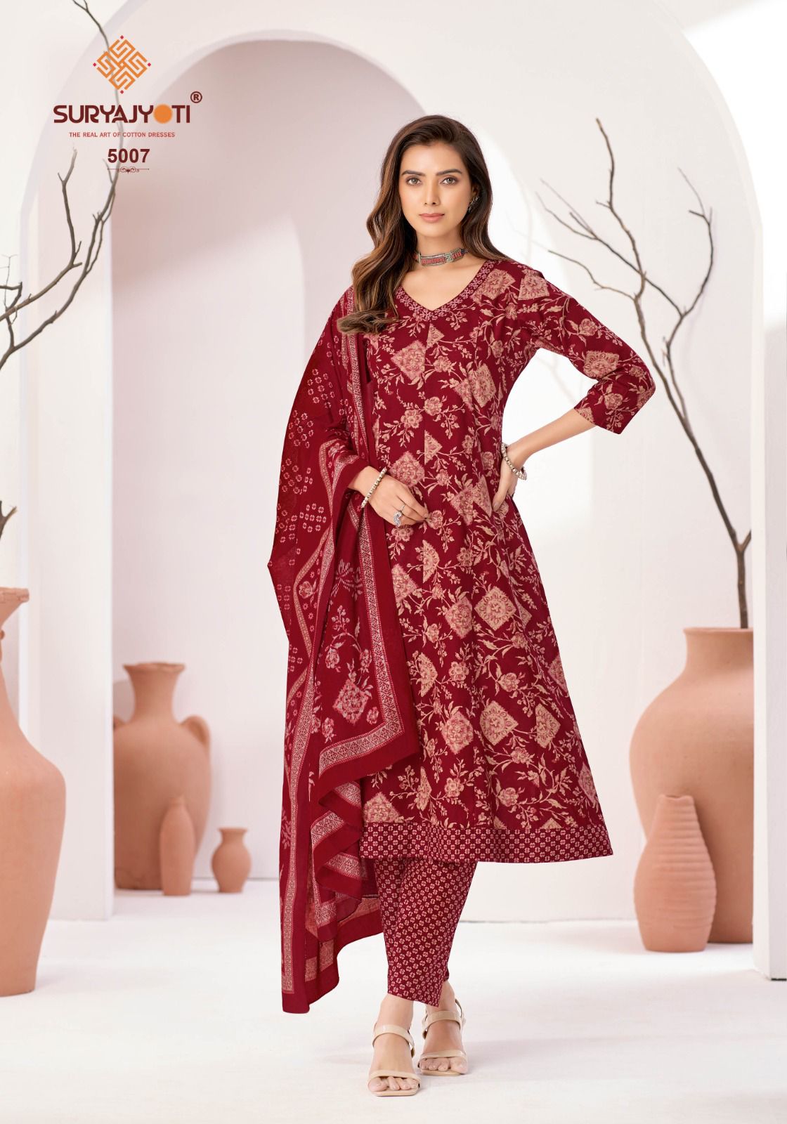 Suryajyoti Rashmika Vol 5 Pure Cotton Printed Anarkali Style Kurti Bottom With Dupatta