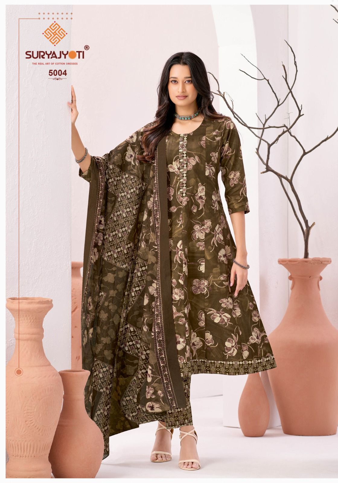 Suryajyoti Rashmika Vol 5 Pure Cotton Printed Anarkali Style Kurti Bottom With Dupatta