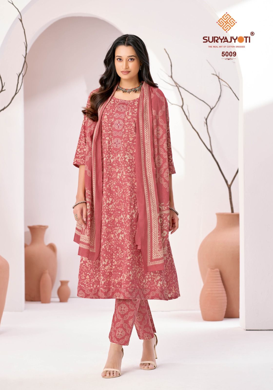 Suryajyoti Rashmika Vol 5 Pure Cotton Printed Anarkali Style Kurti Bottom With Dupatta