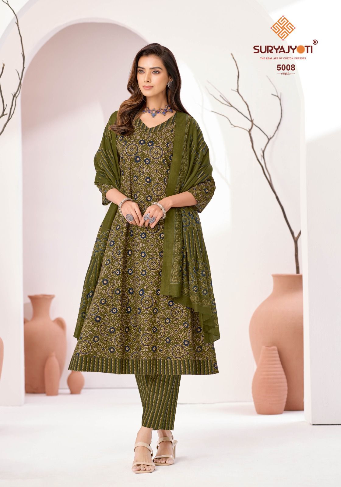 Suryajyoti Rashmika Vol 5 Pure Cotton Printed Anarkali Style Kurti Bottom With Dupatta
