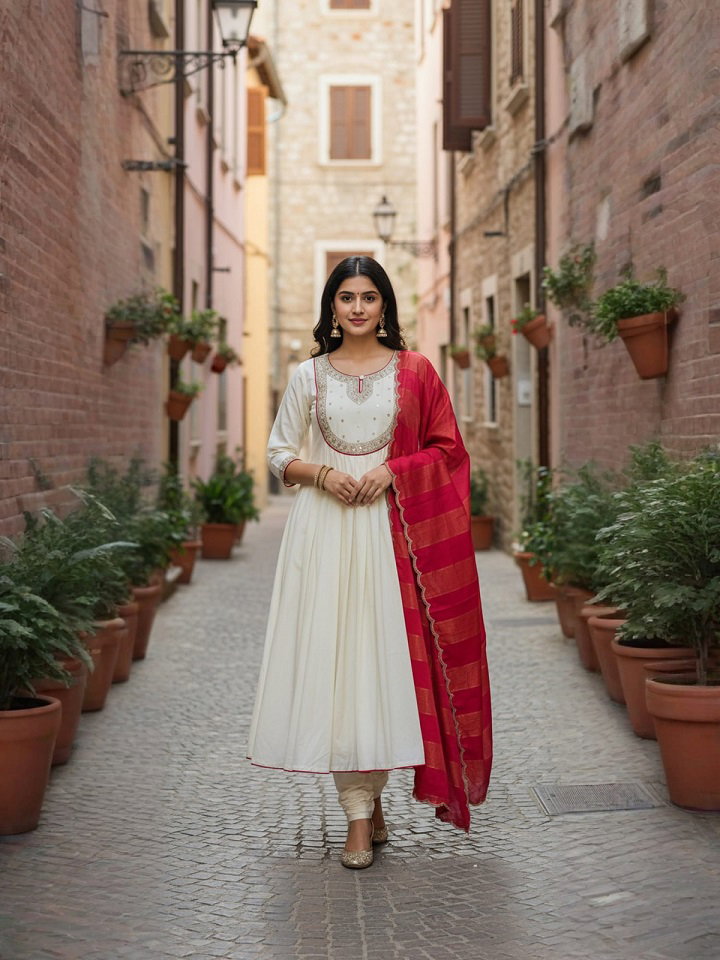 Navya Kurti 187 Party Wear Embroidery Worked Cotton Silk Kurti with Pant and Dupatta Set