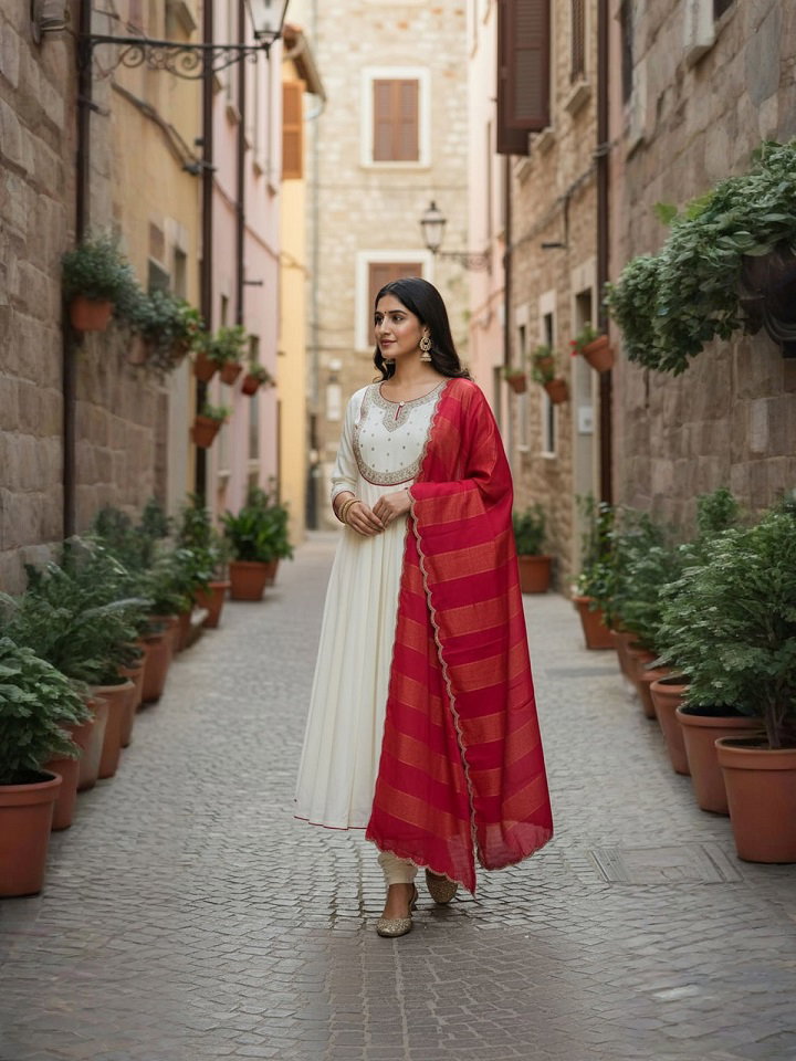 Navya Kurti 187 Party Wear Embroidery Worked Cotton Silk Kurti with Pant and Dupatta Set