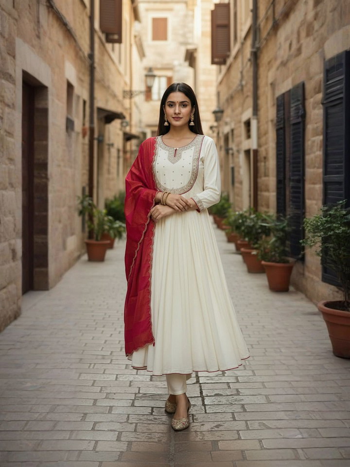 Navya Kurti 187 Party Wear Embroidery Worked Cotton Silk Kurti with Pant and Dupatta Set