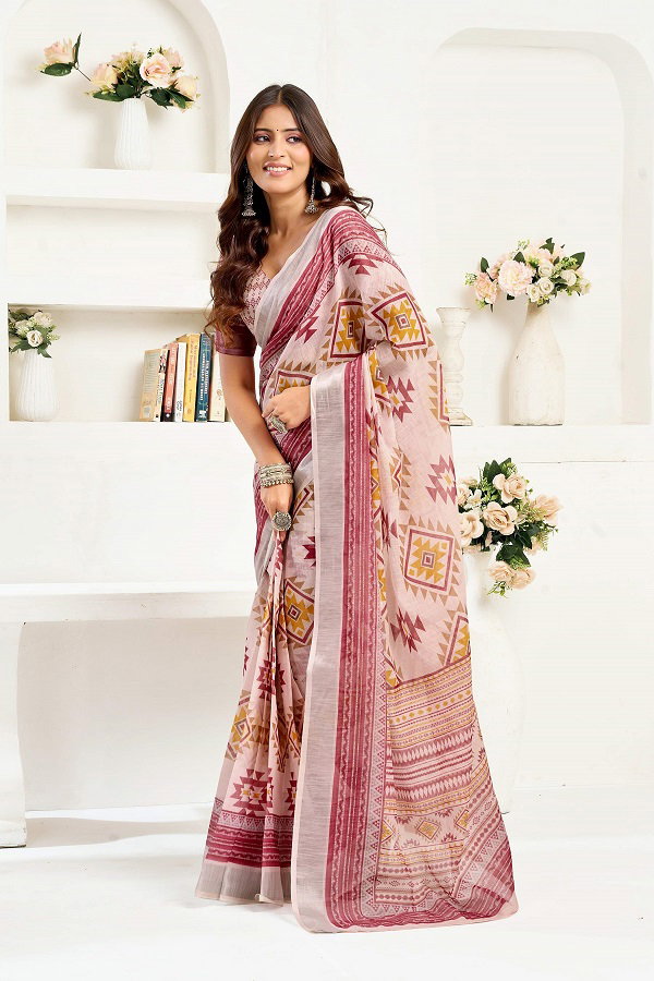 Meera 321 Party Wear Printed Linen Fabric Ready to Wear Saree with Un Stitched Blouse